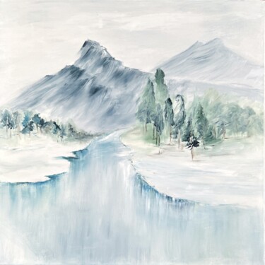 Картина под названием "Winter landscape in…" - Alina Komleva, Подлинное произведение искусства, Масло