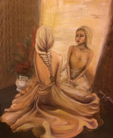Картина под названием "Girl In The Mirror" - Alina Lidia Tanase, Подлинное произведение искусства, Масло