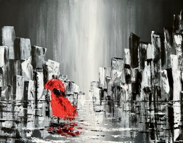 Painting titled "A walk in the rain" by Alina Lidia Tanase, Original Artwork, Acrylic Mounted on Wood Stretcher frame