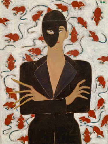 Painting titled "Schiaparelli" by Alina Lina, Original Artwork, Oil Mounted on Wood Panel