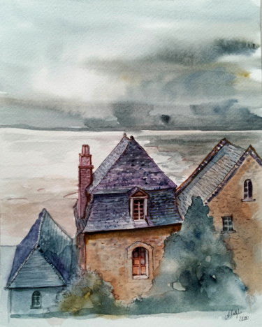 Malerei mit dem Titel "By the sea" von Alina Matykiewicz, Original-Kunstwerk, Aquarell