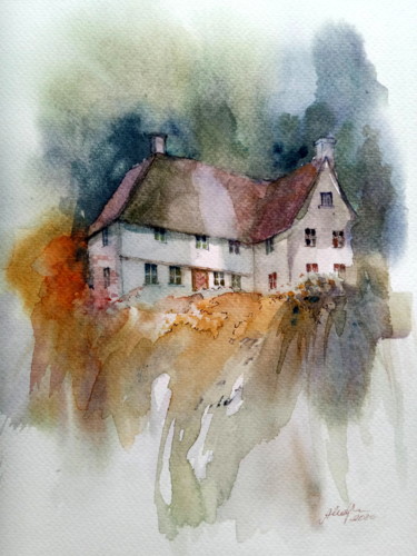 Painting titled "Mansion on the slope" by Alina Matykiewicz, Original Artwork, Watercolor