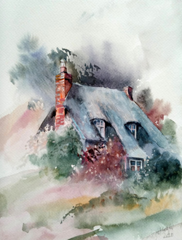 Painting titled "Roof" by Alina Matykiewicz, Original Artwork, Watercolor