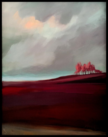 Painting titled "Red trees" by Alina Matykiewicz, Original Artwork, Oil Mounted on Other rigid panel