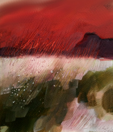 Картина под названием "Red sky" - Alina Matykiewicz, Подлинное произведение искусства, Акварель