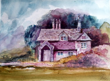 Painting titled "The violet mansion" by Alina Matykiewicz, Original Artwork, Watercolor