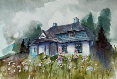 Schilderij getiteld "Mountain house" door Alina Matykiewicz, Origineel Kunstwerk, Aquarel
