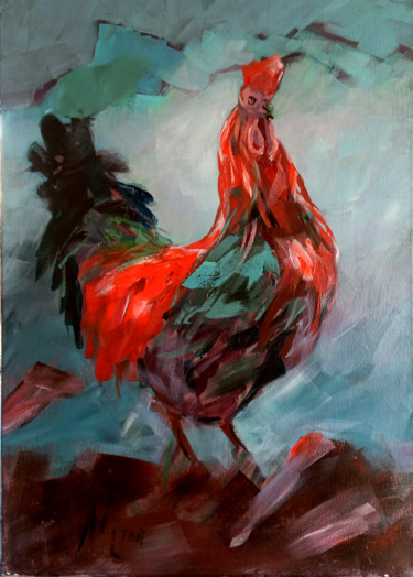 Painting titled "Rooster" by Alina Matykiewicz, Original Artwork, Oil