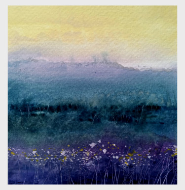 Painting titled "Purple meadow" by Alina Matykiewicz, Original Artwork, Watercolor
