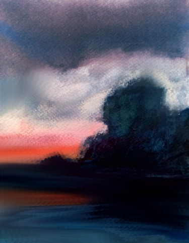 Painting titled "Sunset over the lake" by Alina Matykiewicz, Original Artwork, Watercolor