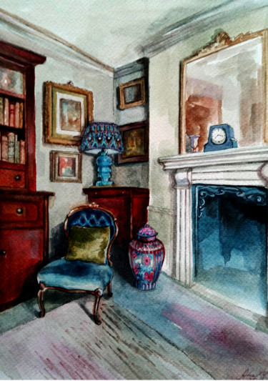 Painting titled "Blue chair" by Alina Matykiewicz, Original Artwork, Watercolor