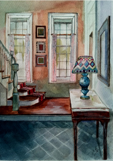 Painting titled "Lamp" by Alina Matykiewicz, Original Artwork, Watercolor