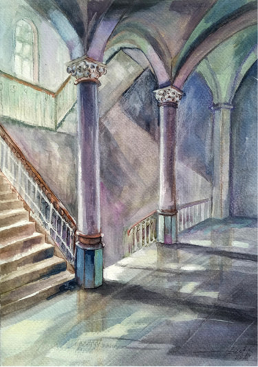 Malerei mit dem Titel "In the castle" von Alina Matykiewicz, Original-Kunstwerk, Aquarell