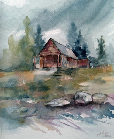 Painting titled "House in the mounta…" by Alina Matykiewicz, Original Artwork, Watercolor