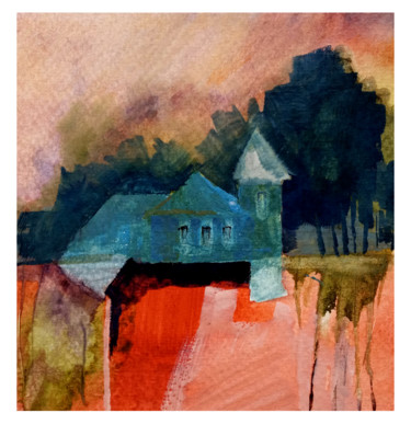 Painting titled "Orange field" by Alina Matykiewicz, Original Artwork, Watercolor