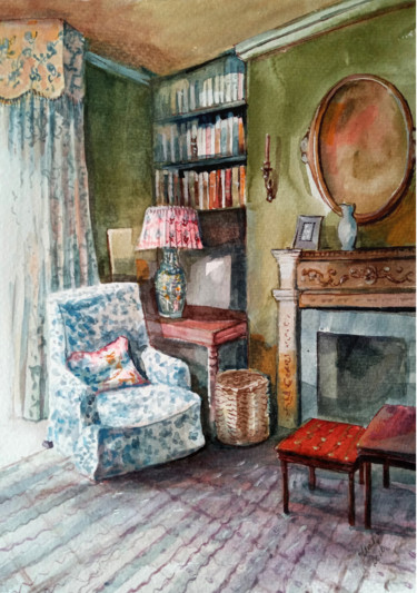 Painting titled "Green room" by Alina Matykiewicz, Original Artwork, Watercolor