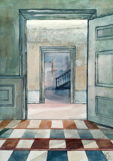 Schilderij getiteld "Open door" door Alina Matykiewicz, Origineel Kunstwerk, Aquarel