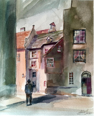 Painting titled "Old Gdansk" by Alina Matykiewicz, Original Artwork, Watercolor