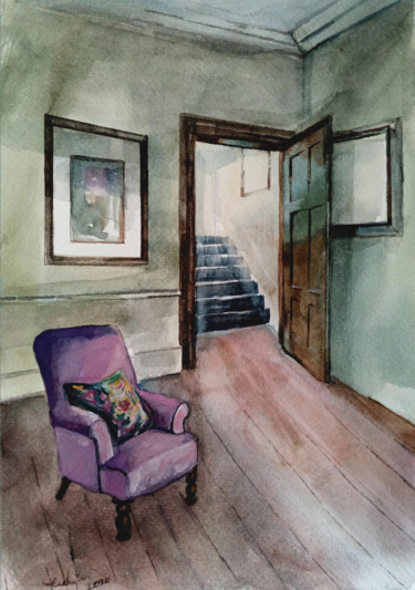 Malarstwo zatytułowany „Armchair in the room” autorstwa Alina Matykiewicz, Oryginalna praca, Akwarela