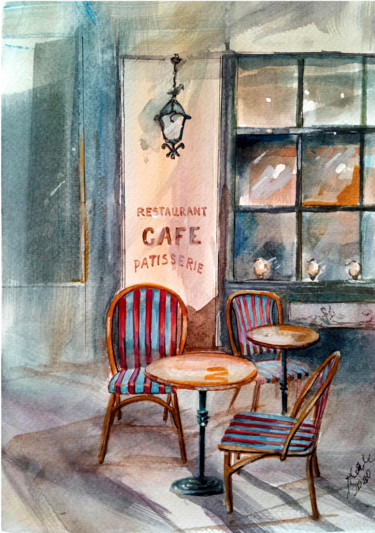 Painting titled "Cafe" by Alina Matykiewicz, Original Artwork, Watercolor