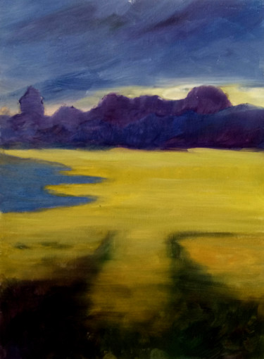Painting titled "Yellow meadow" by Alina Matykiewicz, Original Artwork, Oil