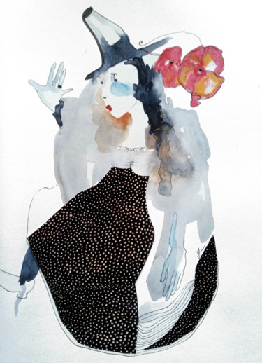 "Miss in a hat" başlıklı Kolaj Alina Matykiewicz tarafından, Orijinal sanat, Suluboya