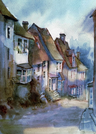 Pintura titulada "Street in the villa…" por Alina Matykiewicz, Obra de arte original, Acuarela