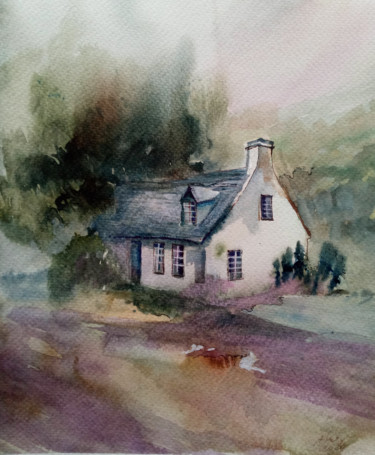 Painting titled "House under the tree" by Alina Matykiewicz, Original Artwork, Watercolor