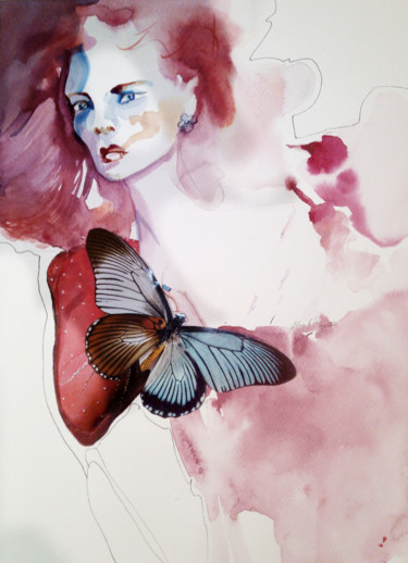 Digitale Kunst mit dem Titel "Butterfly touch" von Alina Matykiewicz, Original-Kunstwerk, Aquarell