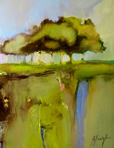 Malerei mit dem Titel "Yellow green" von Alina Matykiewicz, Original-Kunstwerk, Öl