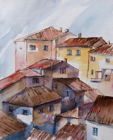 Painting titled "Town in the south" by Alina Matykiewicz, Original Artwork, Watercolor