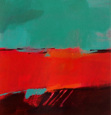 Malarstwo zatytułowany „Landscape with oran…” autorstwa Alina Matykiewicz, Oryginalna praca, Akryl