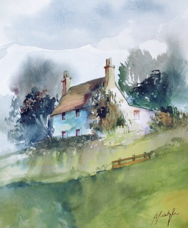 Painting titled "Little house" by Alina Matykiewicz, Original Artwork, Watercolor