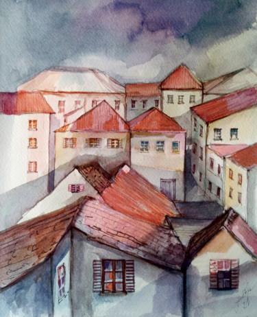 Città Pittura intitolato "Città" da Alina Matykiewicz, Opera d'arte originale, Acquarello