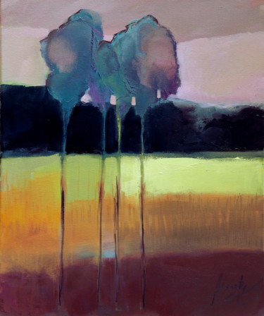 Painting titled "In the field" by Alina Matykiewicz, Original Artwork, Oil Mounted on Wood Panel
