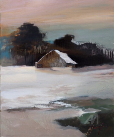 Painting titled "The colors of winter" by Alina Matykiewicz, Original Artwork, Oil Mounted on Other rigid panel