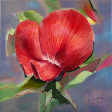 Painting titled "Red flower" by Alina Matykiewicz, Original Artwork, Oil