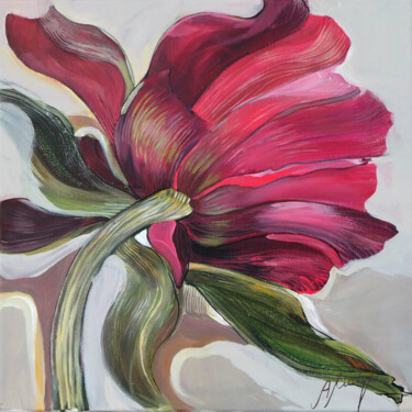 Painting titled "Flower red" by Alina Matykiewicz, Original Artwork, Acrylic