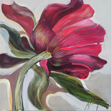 Malerei mit dem Titel "Flower red" von Alina Matykiewicz, Original-Kunstwerk, Acryl