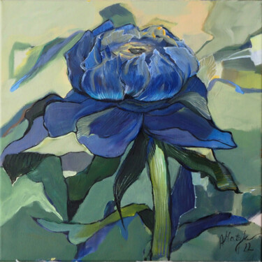 Schilderij getiteld "Flower blue" door Alina Matykiewicz, Origineel Kunstwerk, Acryl