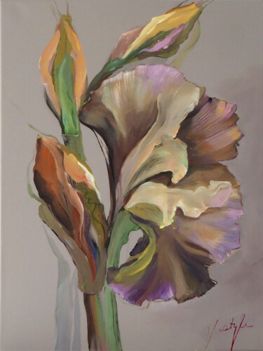 Painting titled "flower in beige" by Alina Matykiewicz, Original Artwork, Acrylic