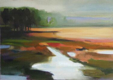 Painting titled "Landscape spring" by Alina Matykiewicz, Original Artwork, Oil