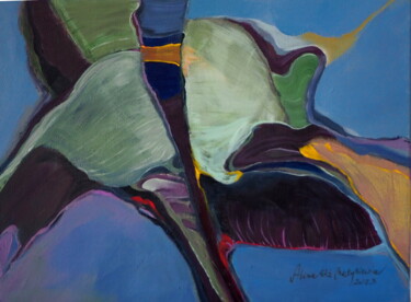 Malerei mit dem Titel "Blue leaf" von Alina Matykiewicz, Original-Kunstwerk, Acryl Auf Holzplatte montiert