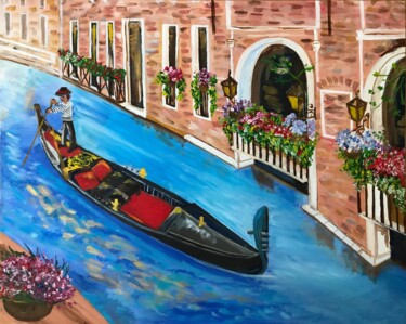 Painting titled "Gondolier, Venice" by Alina Morozova, Original Artwork, Oil