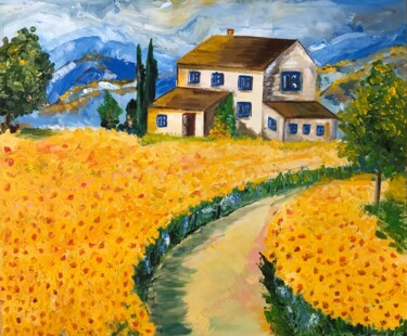 Painting titled "Sunflowers fields" by Alina Morozova, Original Artwork, Oil
