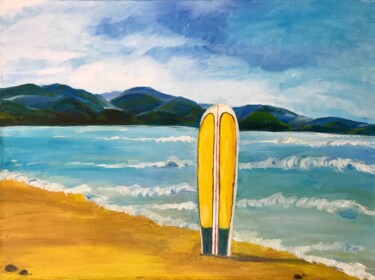 Картина под названием "Surfboard on the be…" - Alina Morozova, Подлинное произведение искусства, Масло