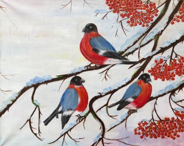 Pintura intitulada "Robins on the mount…" por Alina Morozova, Obras de arte originais, Óleo
