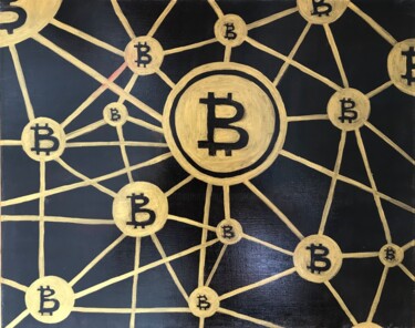 Картина под названием "Bitcoin" - Alina Morozova, Подлинное произведение искусства, Масло Установлен на Деревянная рама для…