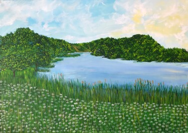 Painting titled "The river" by Alina Morozova, Original Artwork, Oil