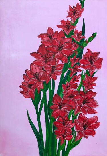 Painting titled "Gladioluses" by Alina Morozova, Original Artwork, Oil